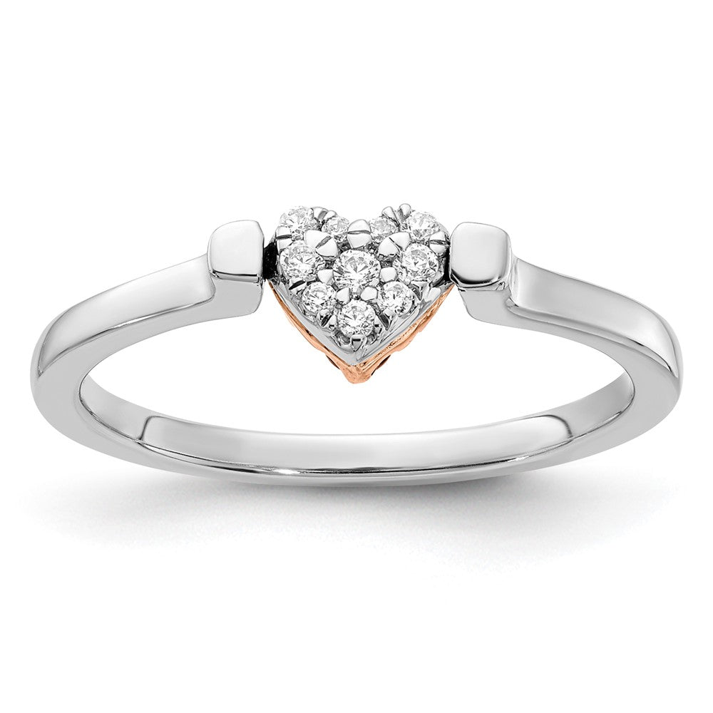 14k Rose Gold Two-tone White & Rose Polished Ruby and Diamond Heart Flip Ring