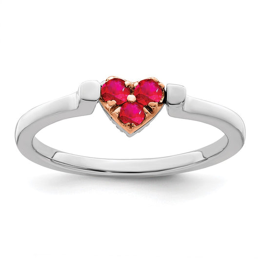 14k Rose Gold Two-tone White & Rose Polished Ruby and Diamond Heart Flip Ring