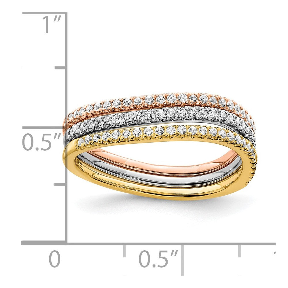 14k Tri-color Polished Set of 3 Diamond Rings