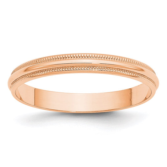 14k Rose Gold 3mm Lightweight Milgrain Half Round Wedding Band Size 6