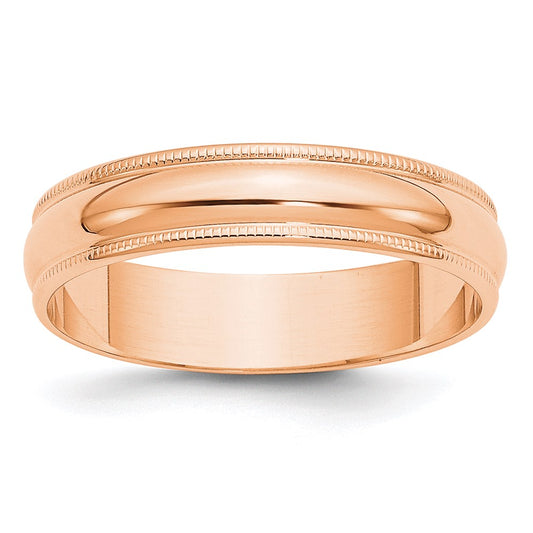 14k Rose Gold 5mm Lightweight Milgrain Half Round Wedding Band Size 8.5