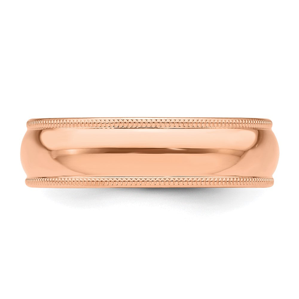 14k Rose Gold 6mm Lightweight Milgrain Half Round Wedding Band Size 8