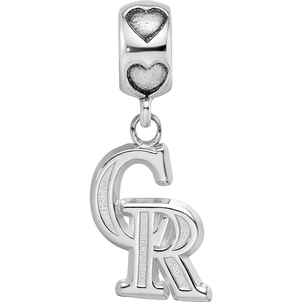 Sterling Silver Rh-Plated Colorado Rockies CR on Heart Bead