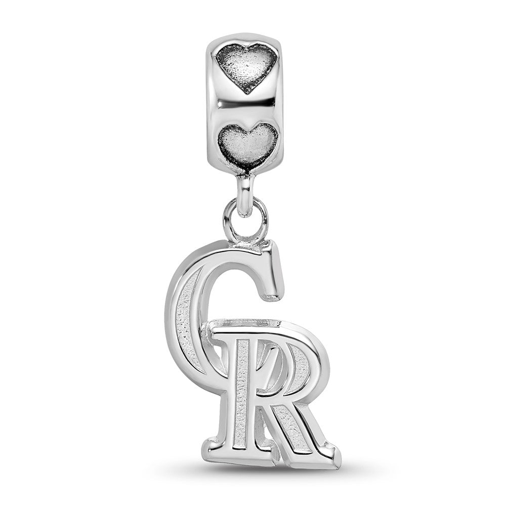 Sterling Silver Rh-Plated Colorado Rockies CR on Heart Bead