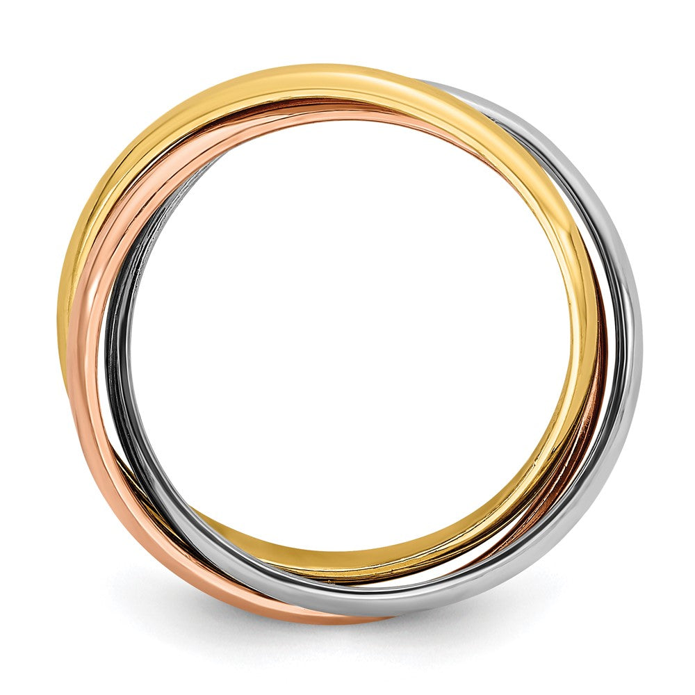 14k Tri-color Polished Rolling Ring Size 4