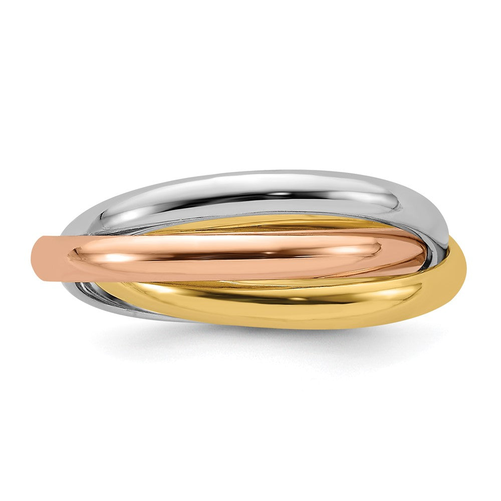 14k Tri-color Polished Rolling Ring Size 4
