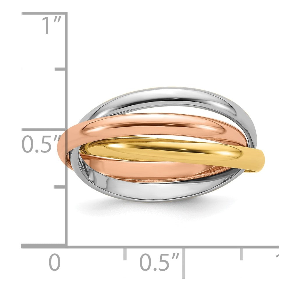 14k Tri-color Polished Rolling Ring Size 5.5
