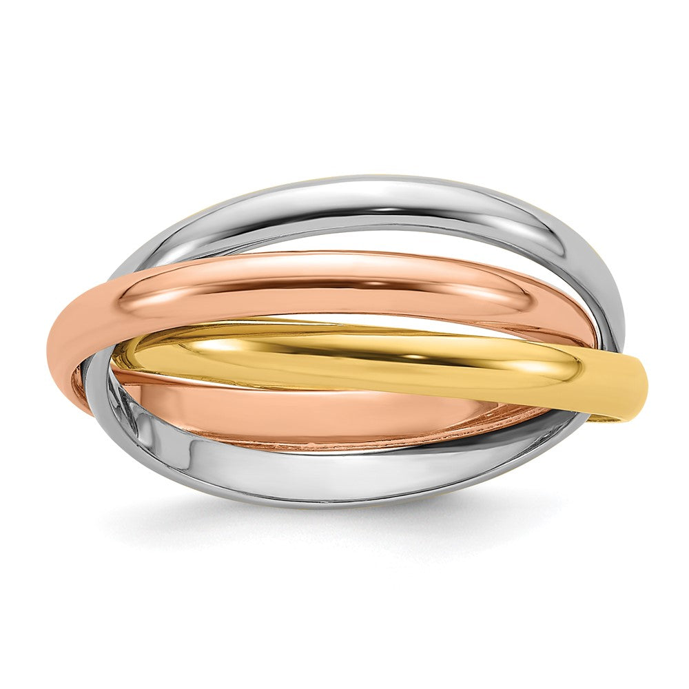 14k Tri-color Polished Rolling Ring Size 8