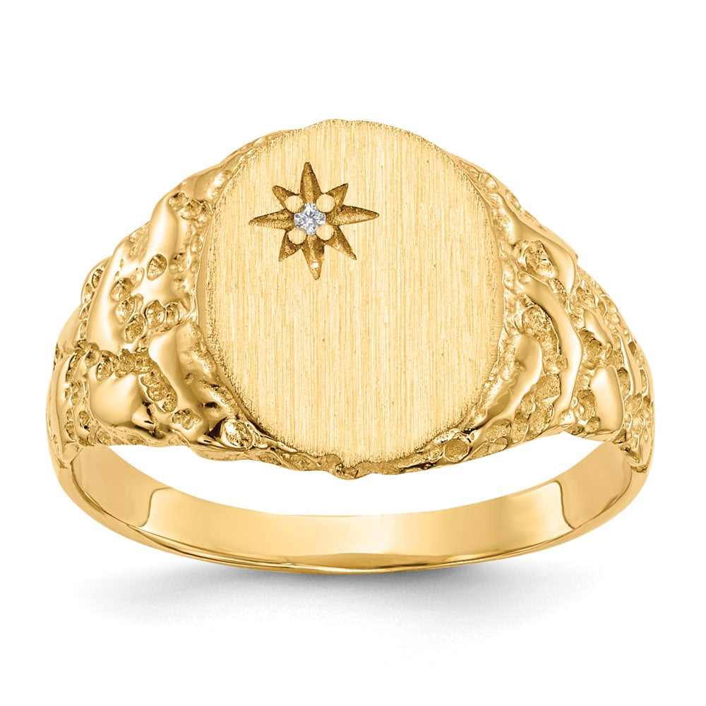 14k 11.0x9.0mm Closed Back AAA Diamond Signet Ring