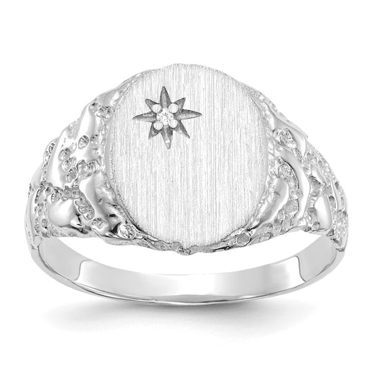 14k White Gold 11.0x9.0mm Closed Back AA Diamond Signet Ring