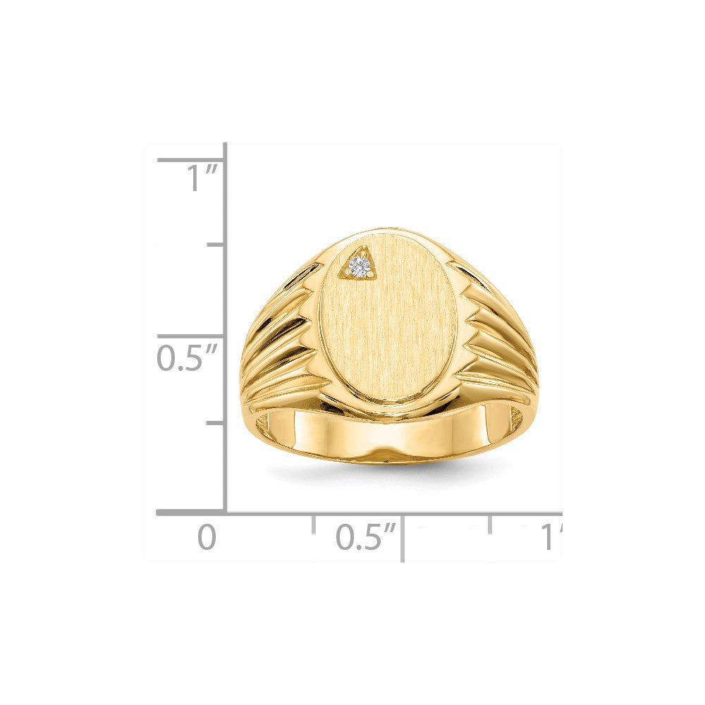 14k 13.5x10.0mm Open Back A Diamond Men's Signet Ring