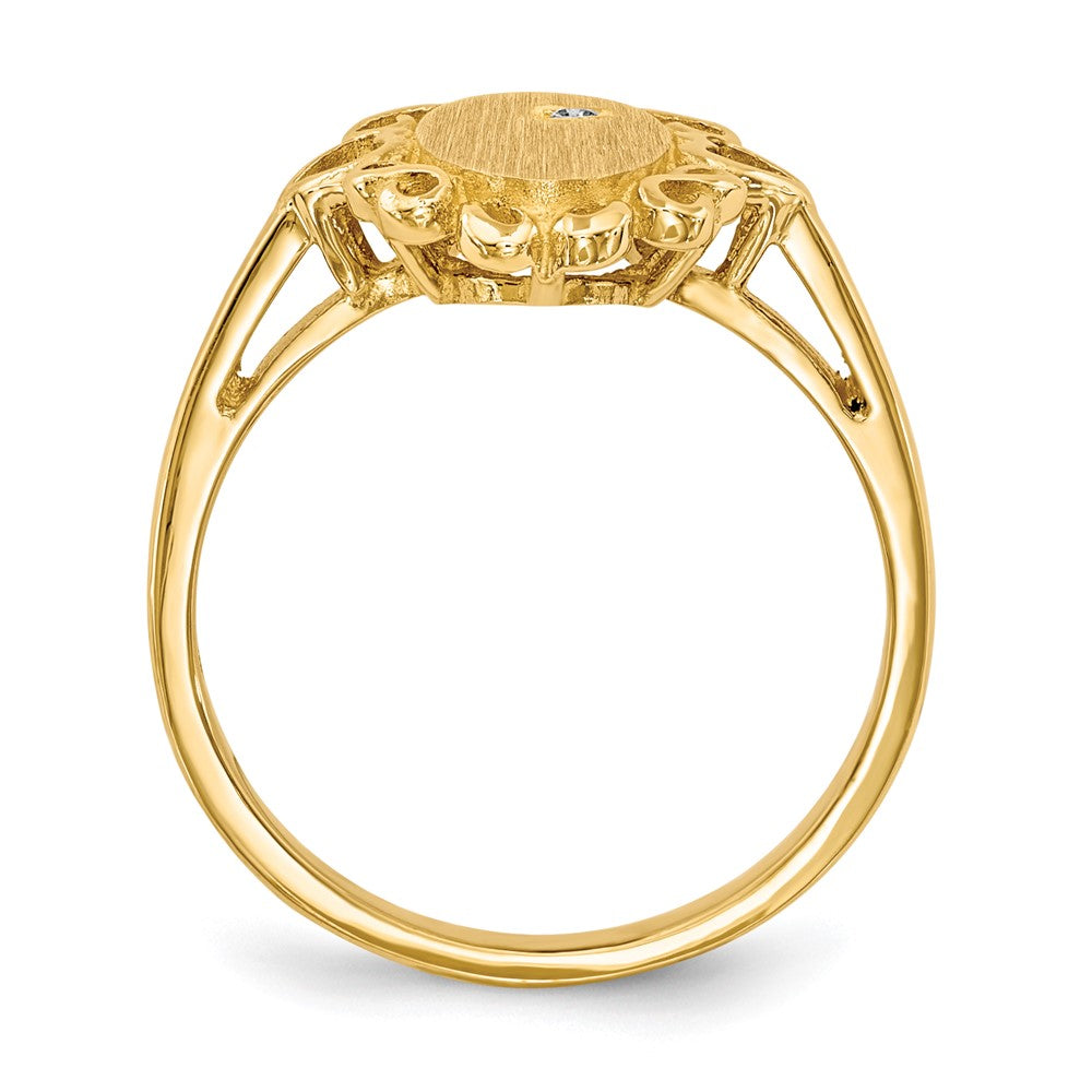 14k 11.5x6.0mm Open Back A Diamond Signet Ring