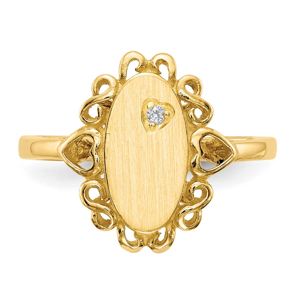 14k 11.5x6.0mm Open Back A Diamond Signet Ring