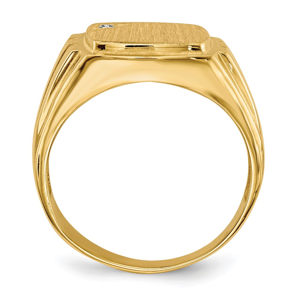 14k 11.5x12.0mm Grooved Sides Open Back AAA Diamond Men's Signet Ring