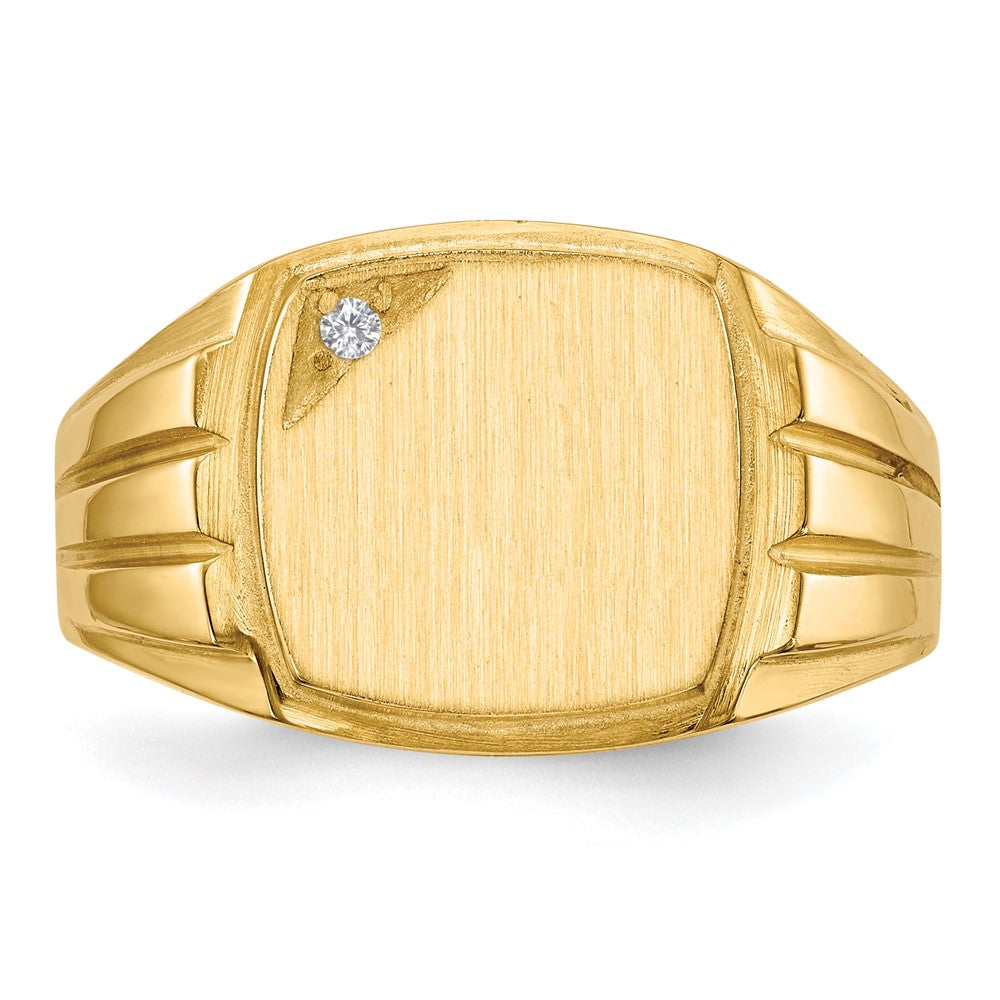 14k 11.5x12.0mm Grooved Sides Open Back A Diamond Men's Signet Ring
