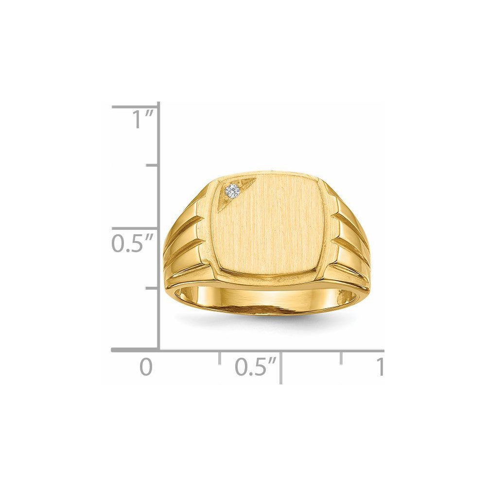 14k 11.5x12.0mm Grooved Sides Open Back A Diamond Men's Signet Ring