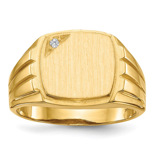 14k 11.5x12.0mm Grooved Sides Open Back A Diamond Men's Signet Ring