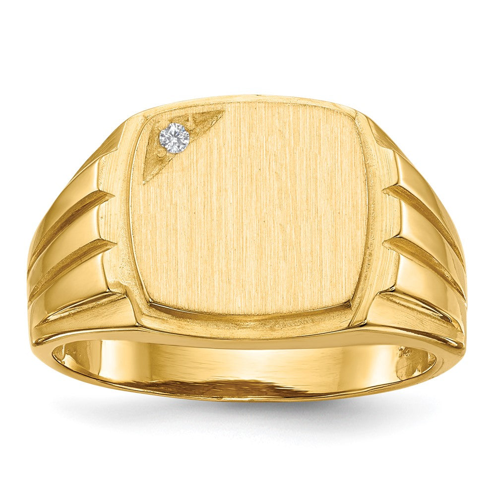 14k 11.5x12.0mm Grooved Sides Open Back AAA Diamond Men's Signet Ring