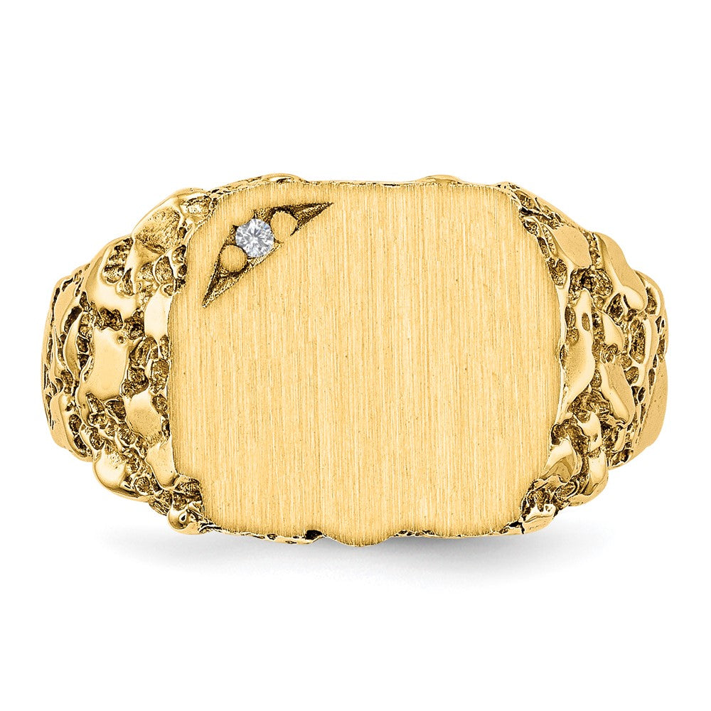 14k 10.0x11.5mm A Diamond Closed Back Signet Ring