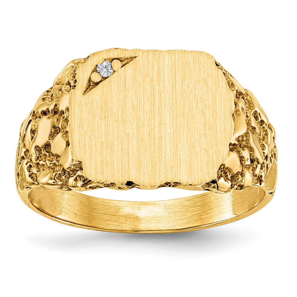 14k 10.0x11.5mm A Diamond Closed Back Signet Ring