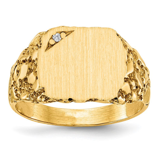 14k 10.0x11.5mm A Diamond Closed Back Signet Ring