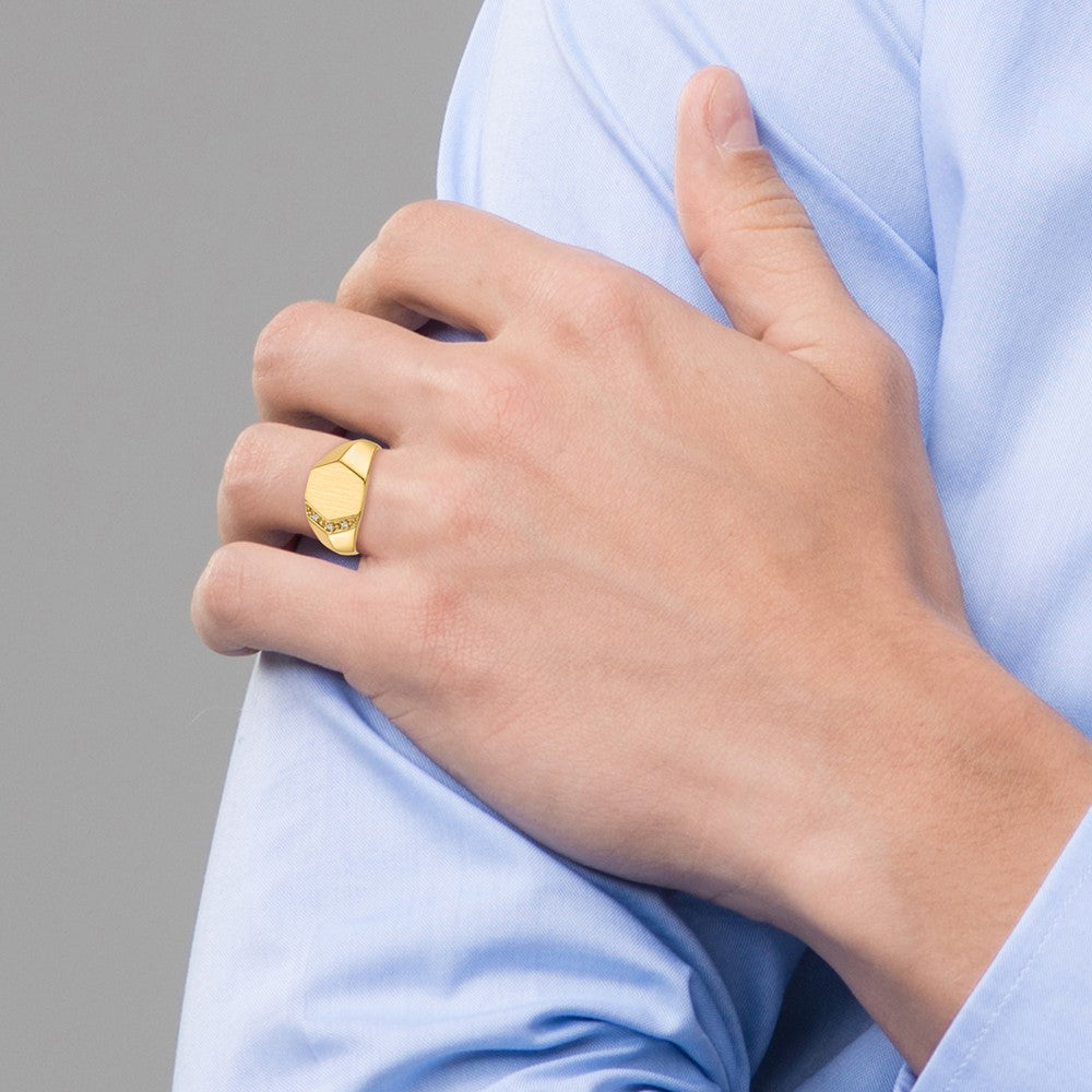 14k 11.5x11.5mm Open Back A Diamond Men's Signet Ring