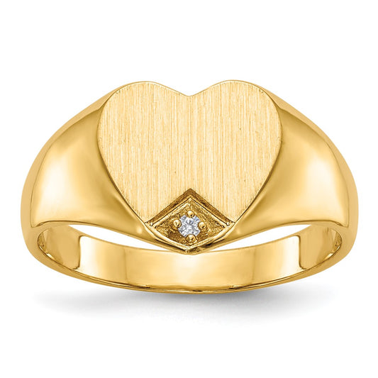 14k .005ct. Diamond Closed Back 9.0x9.0mm Heart Signet Ring