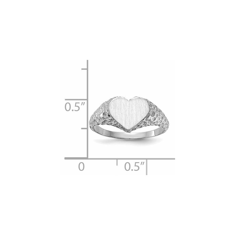 14k White Gold 8.0x9.0mm Open Back Heart Signet Ring