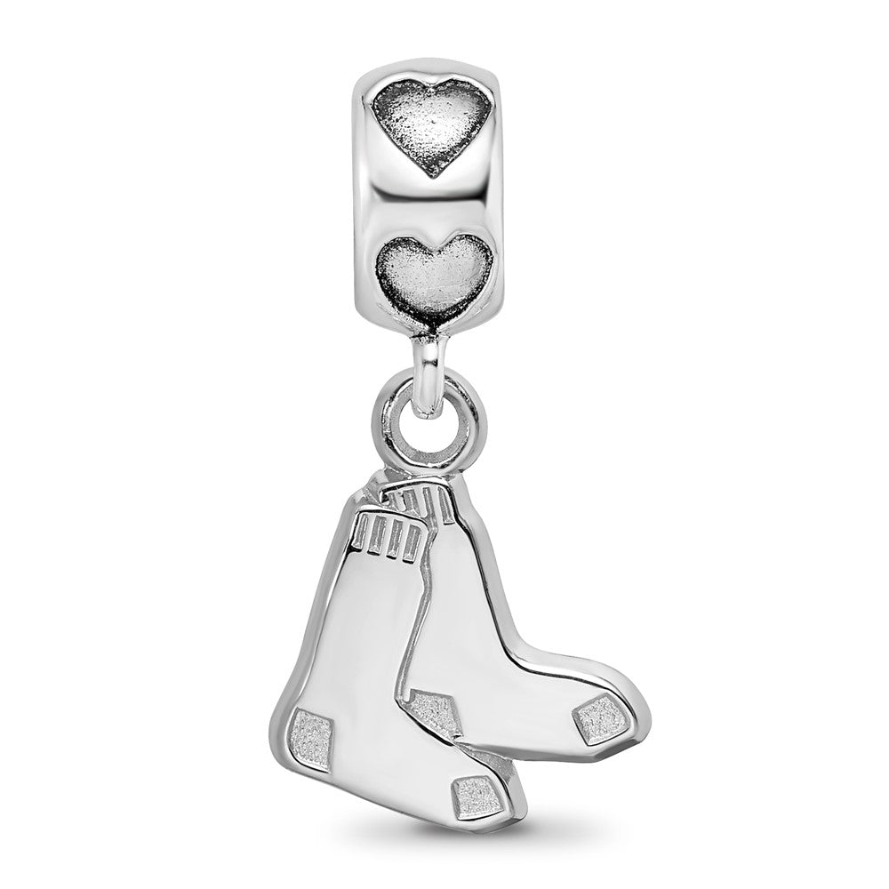 Sterling Silver Rhodium-plated Boston Red Sox Logo on Heart Bead