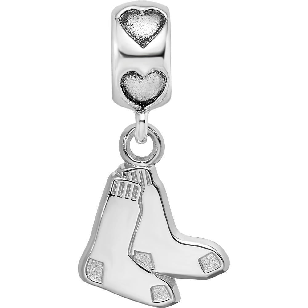 Sterling Silver Rhodium-plated Boston Red Sox Logo on Heart Bead