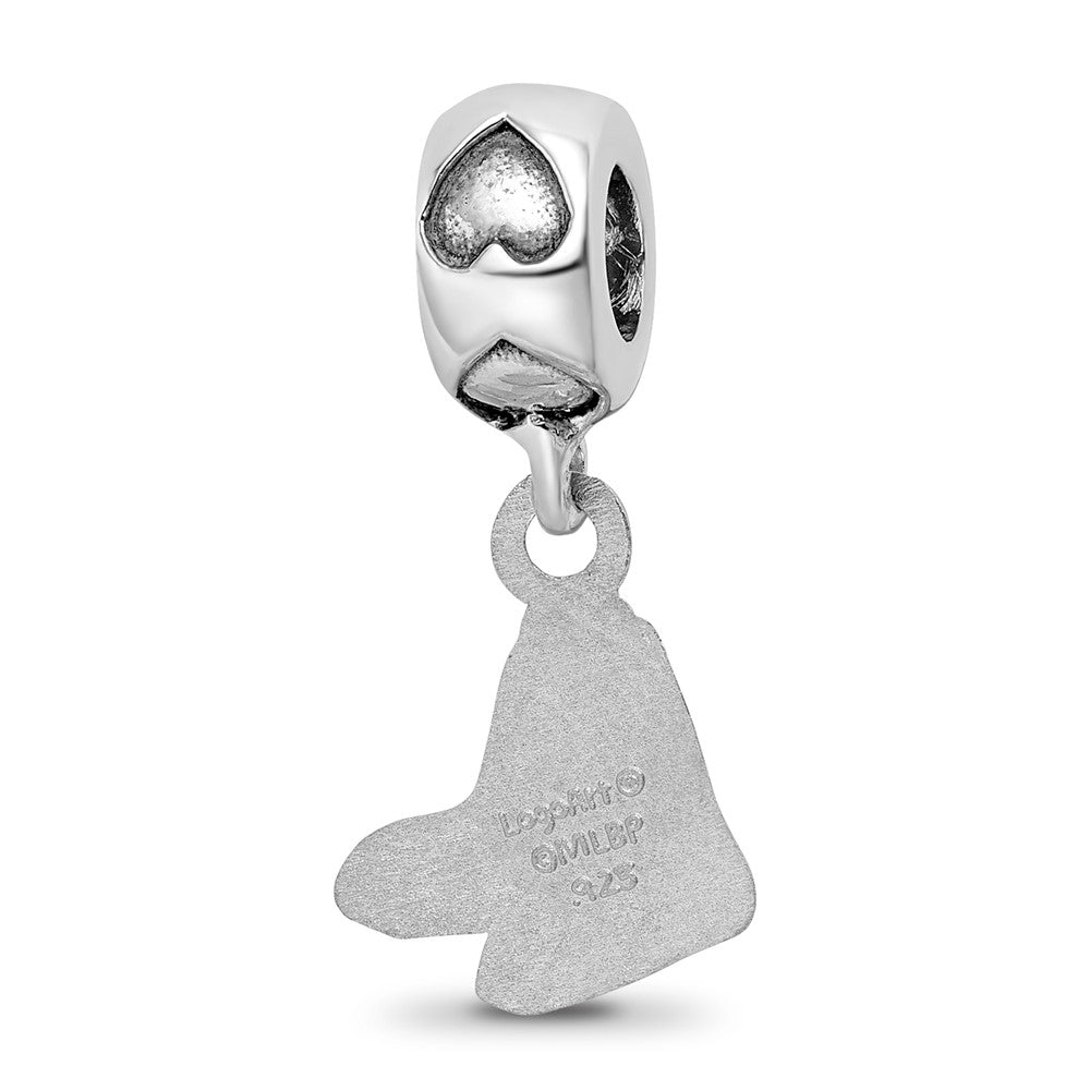 Sterling Silver Rhodium-plated Boston Red Sox Logo on Heart Bead