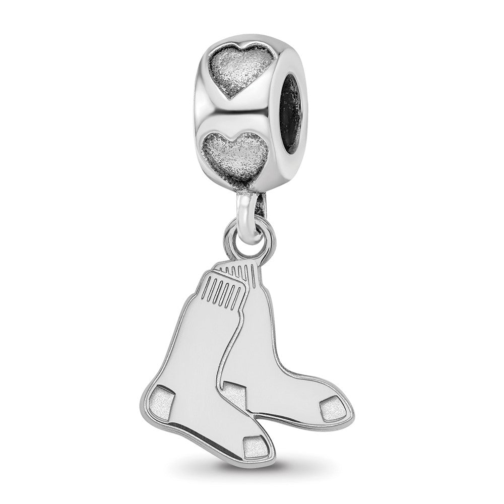 Sterling Silver Rhodium-plated Boston Red Sox Logo on Heart Bead
