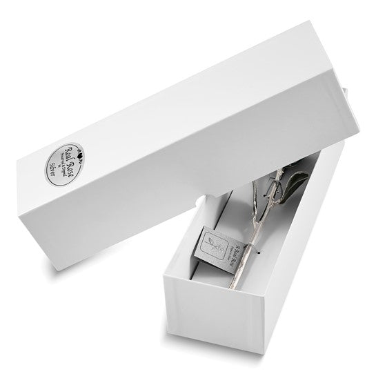 Green Lacquer Dipped Silver Trimmed Real Rose