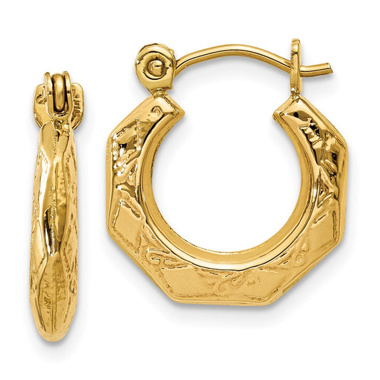 14k Polished Patterned Hollow Hoop Earrings