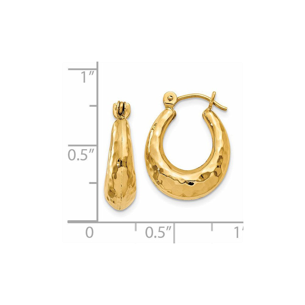 14k Yellow Gold Hammered Fancy Hollow Hoop Earrings