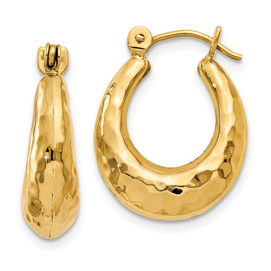 14k Yellow Gold Hammered Fancy Hollow Hoop Earrings