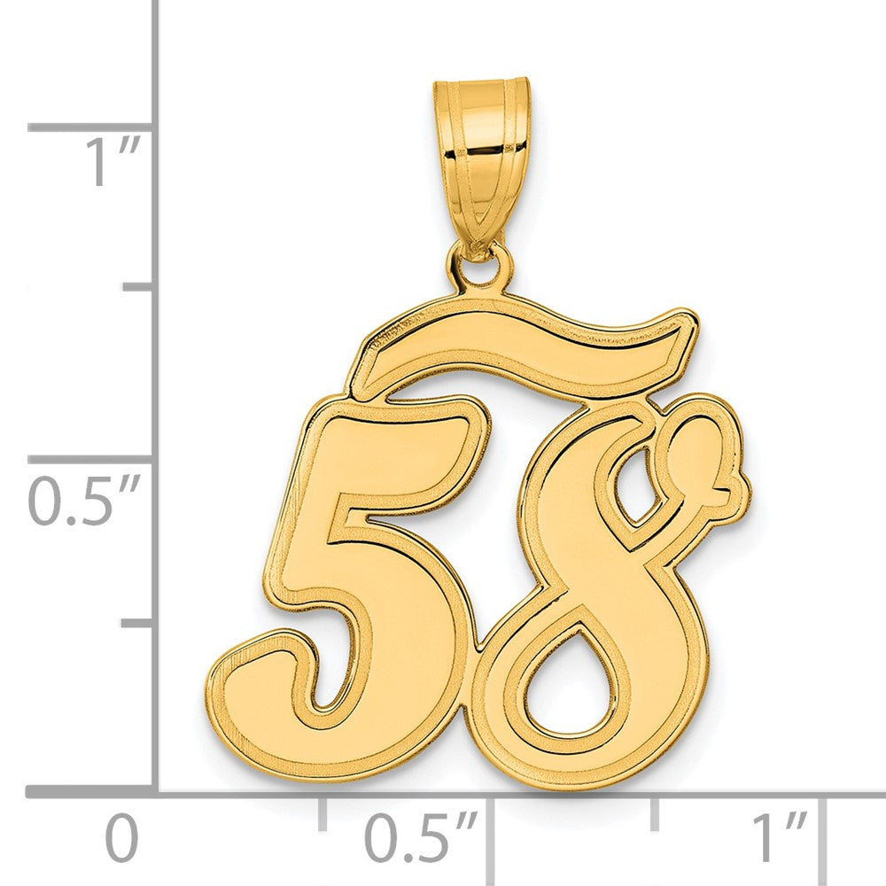 14k Yellow Gold Brushed Border Script Number 58 Pendant