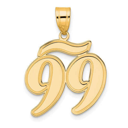 14k Brushed Border Script Number 99 Pendant