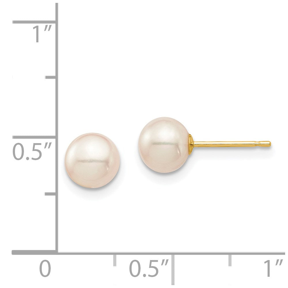 14k Madi K 6-7mm White Round Freshwater Cultured Pearl Post Earrings with Silicone Backs
