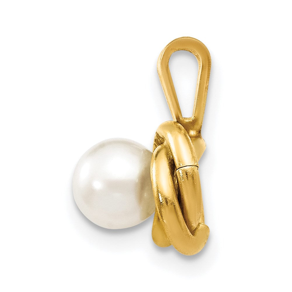14k Madi K 4mm White Round Freshwater Cultured Pearl Love Knot Pendant