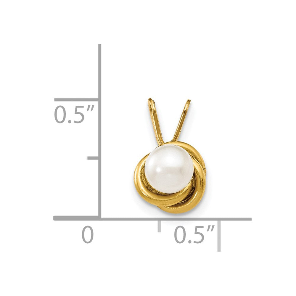 14k Madi K 4mm White Round Freshwater Cultured Pearl Love Knot Pendant
