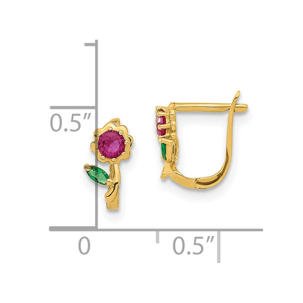 14k Madi K Polished Red & Green CZ Flower Hoops