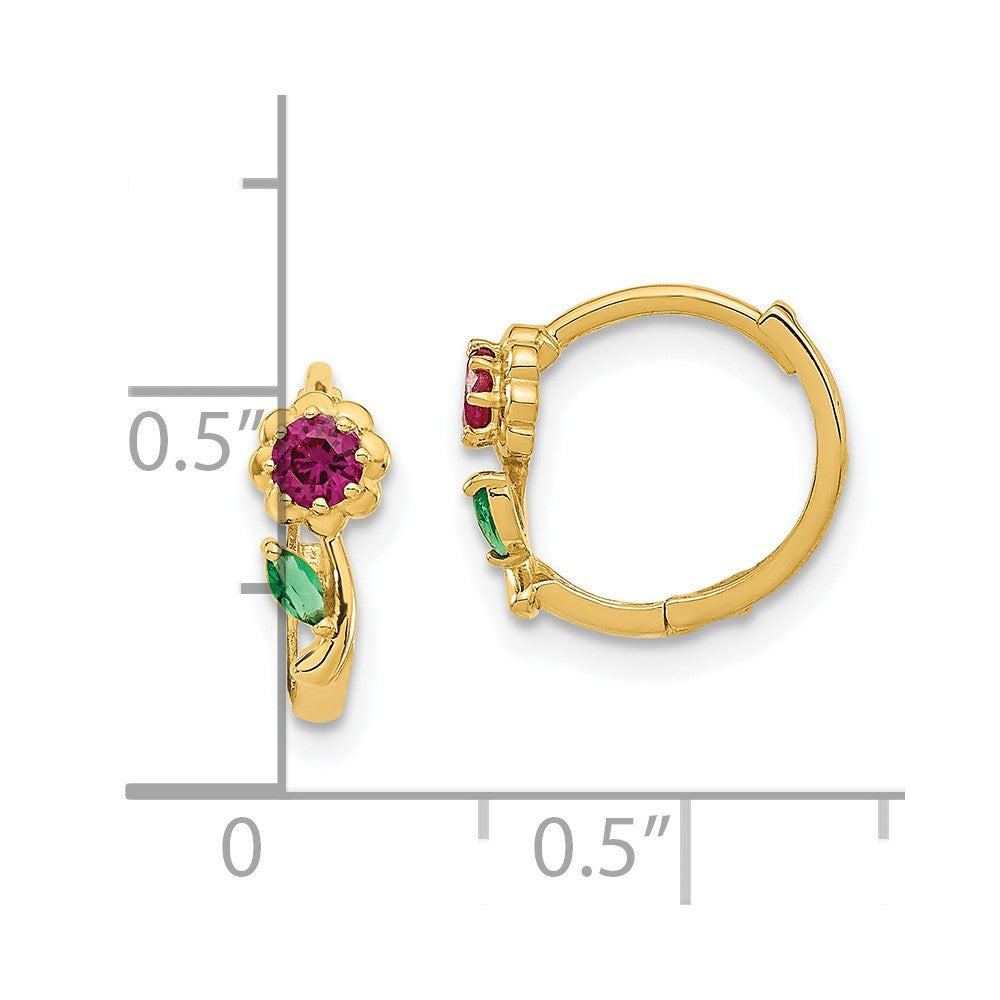 14k Madi K Red & Green CZ Hinged Hoop Earrings