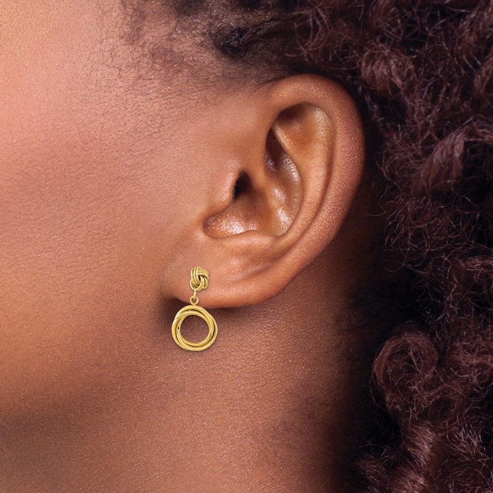 14k Madi K Polished Love Knot with Small Fancy Dangle Post Earrings