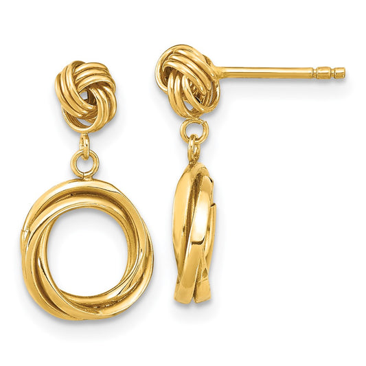 14k Madi K Polished Love Knot with Small Fancy Dangle Post Earrings