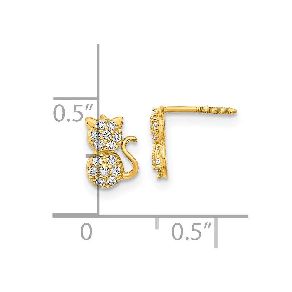 14k Madi K Polished CZ Sitting Cat Screwback Post Earrings