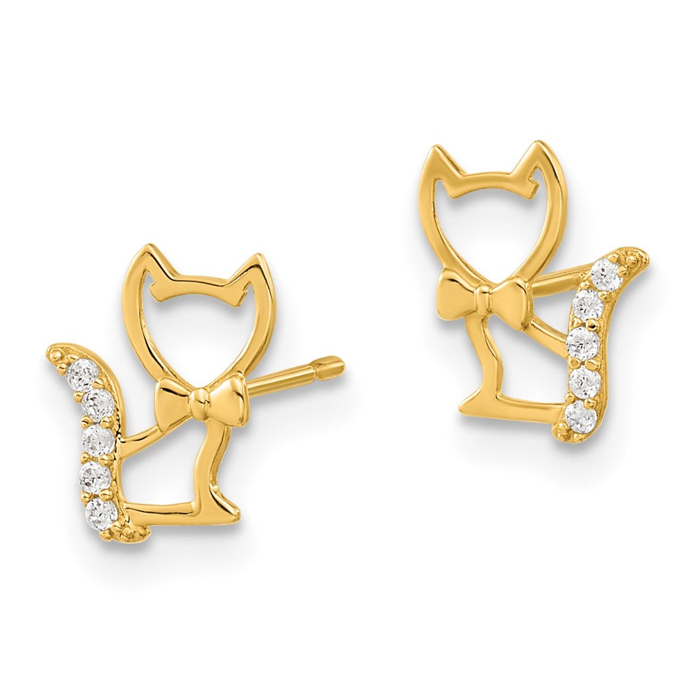 14k Yellow Gold Madi K Childrens Kitten w/CZ Tail Post Earrings