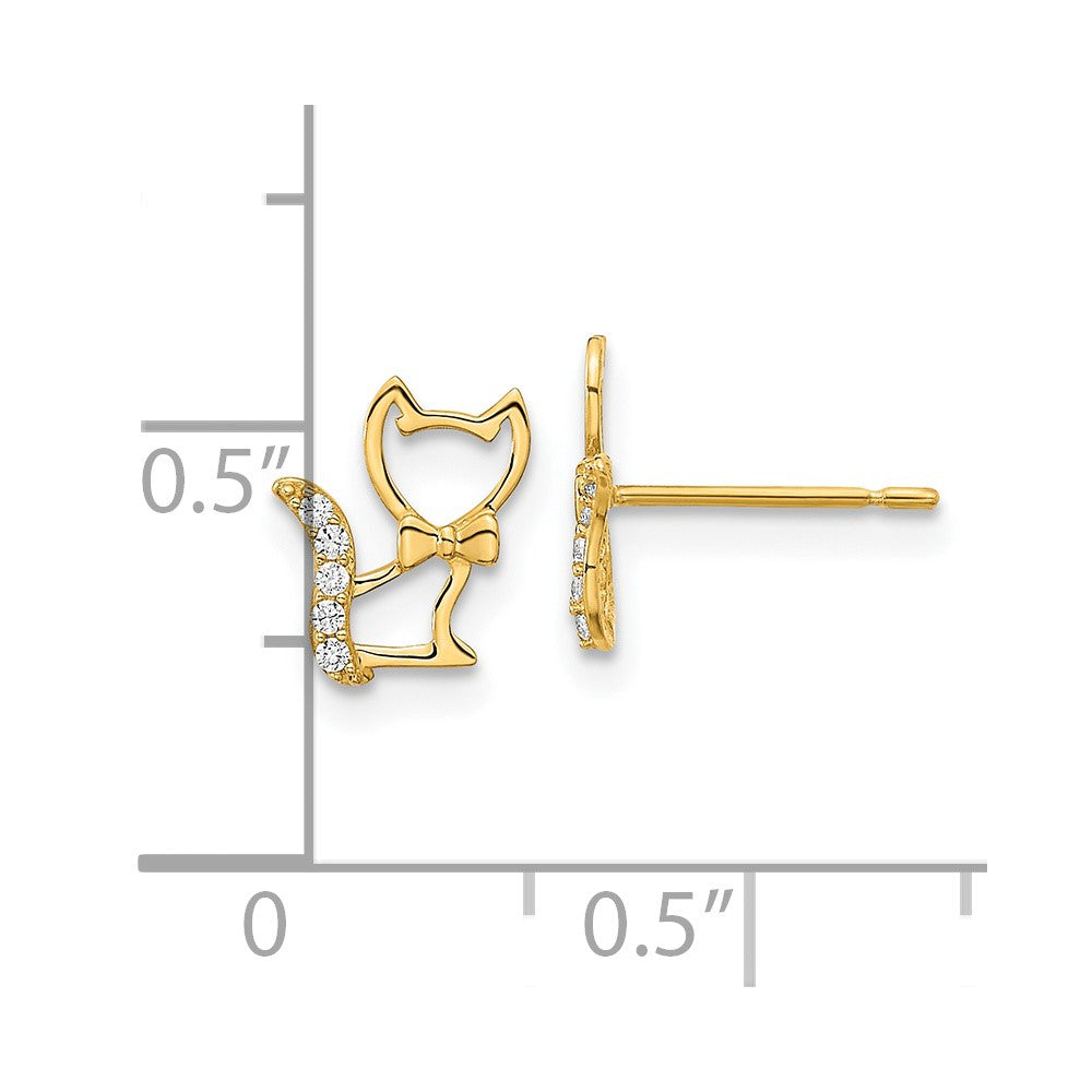 14k Yellow Gold Madi K Childrens Kitten w/CZ Tail Post Earrings