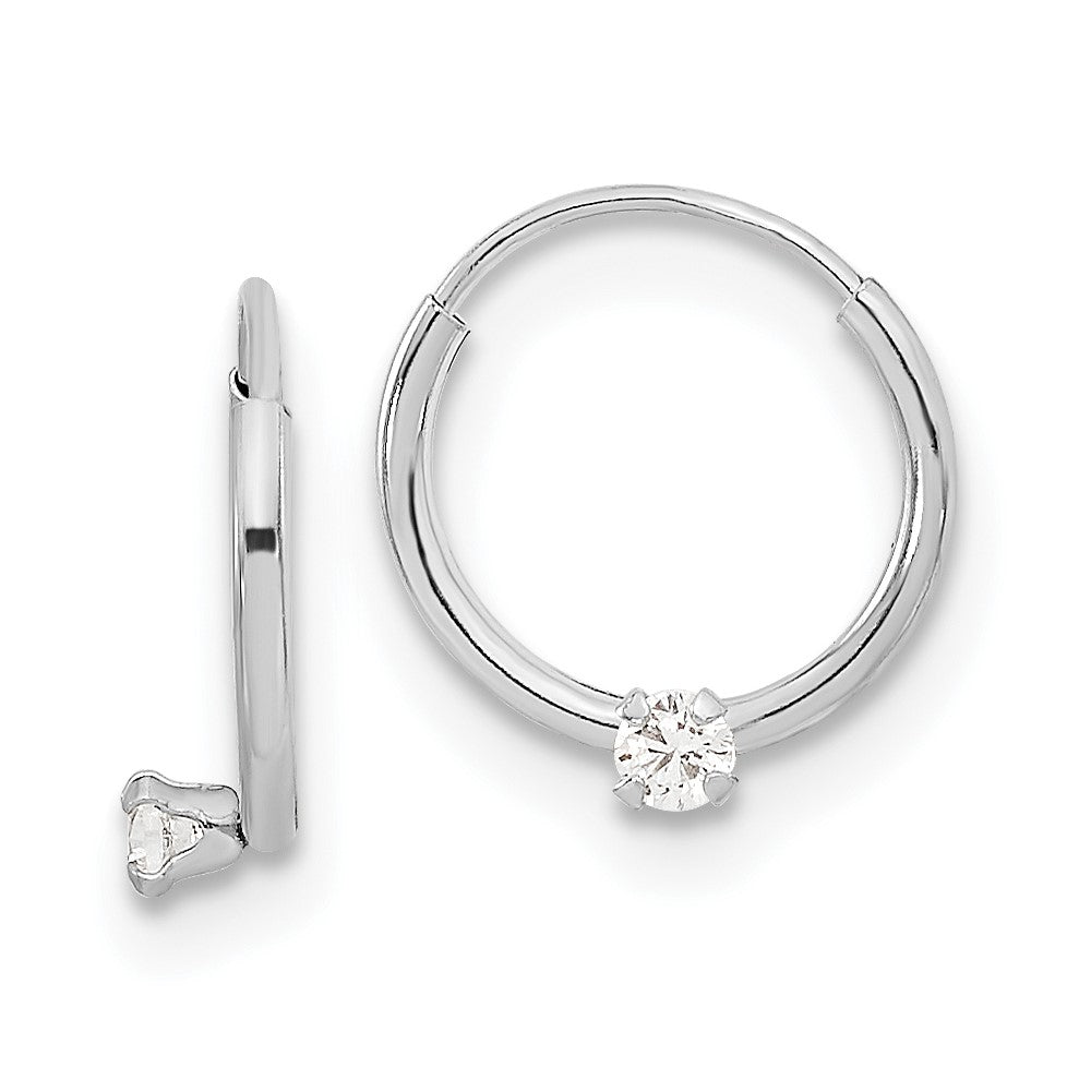 14k Madi K White Gold Polished 2mm CZ on Small Endless Hoops