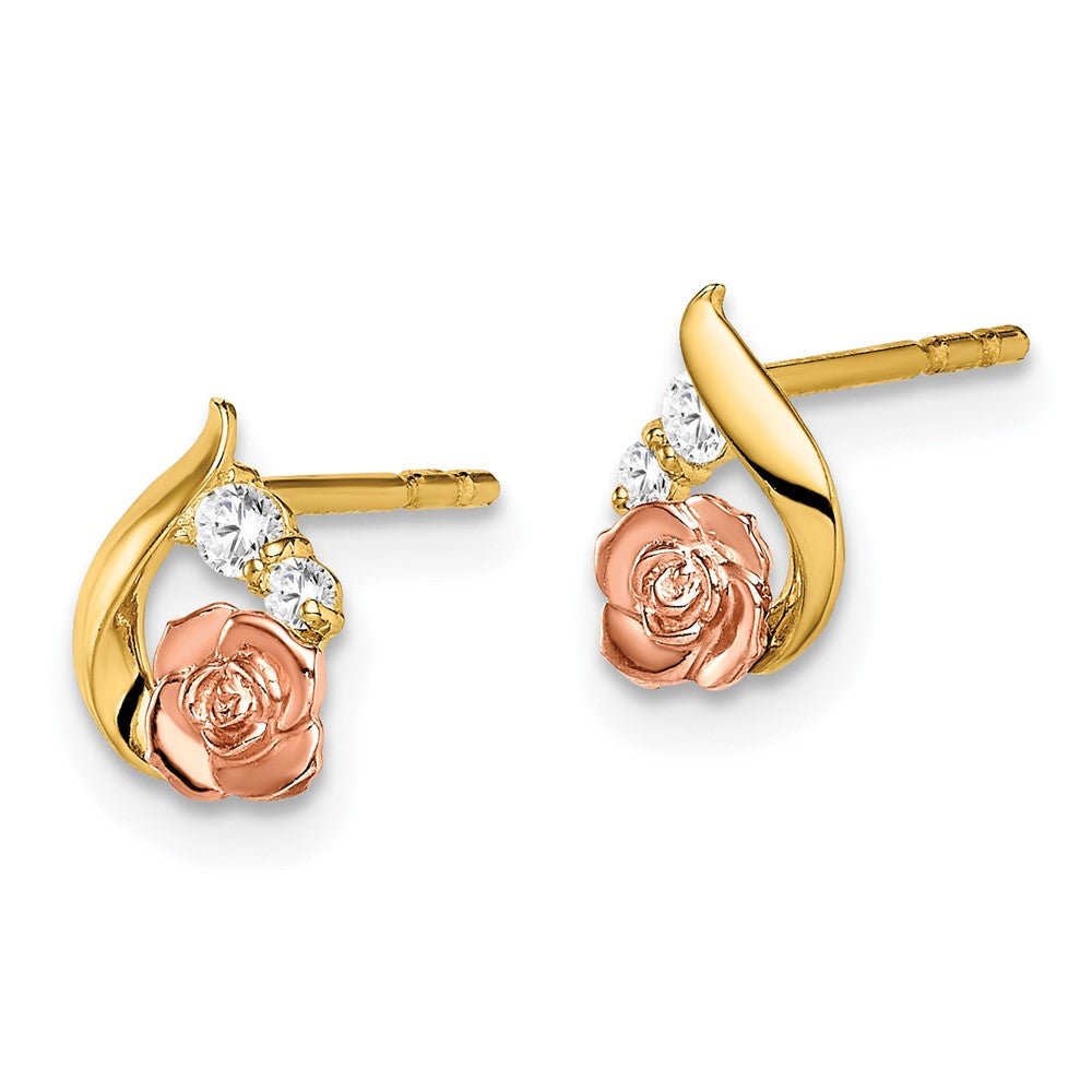 14k Yellow Gold Madi K Two-Tone CZ Flower Post Earrings
